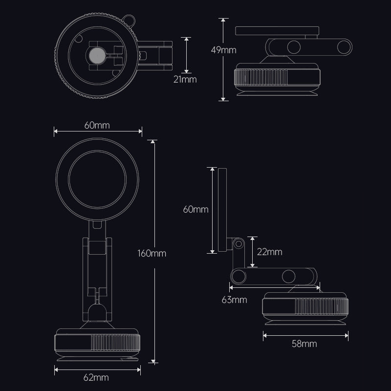 Armor King Vacuum Suction Magnetic Phone Mount 3-Axis Foldable Car Navigation Bracket