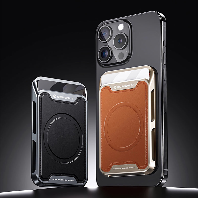 Armor King MagSafe Card Holder Aluminum Alloy + Genuine Leather Magnetic Phone Wallet Natural Titanium+Brown Armor King MagSafe Card Holder Aluminum Alloy + Genuine Leather Magnetic Phone Wallet Natural Titanium+Brown