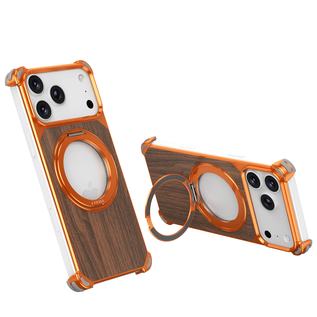 Armor King Yamu MagSafe Pivot Ring Stand Walnut Wood + Metal Case Cover