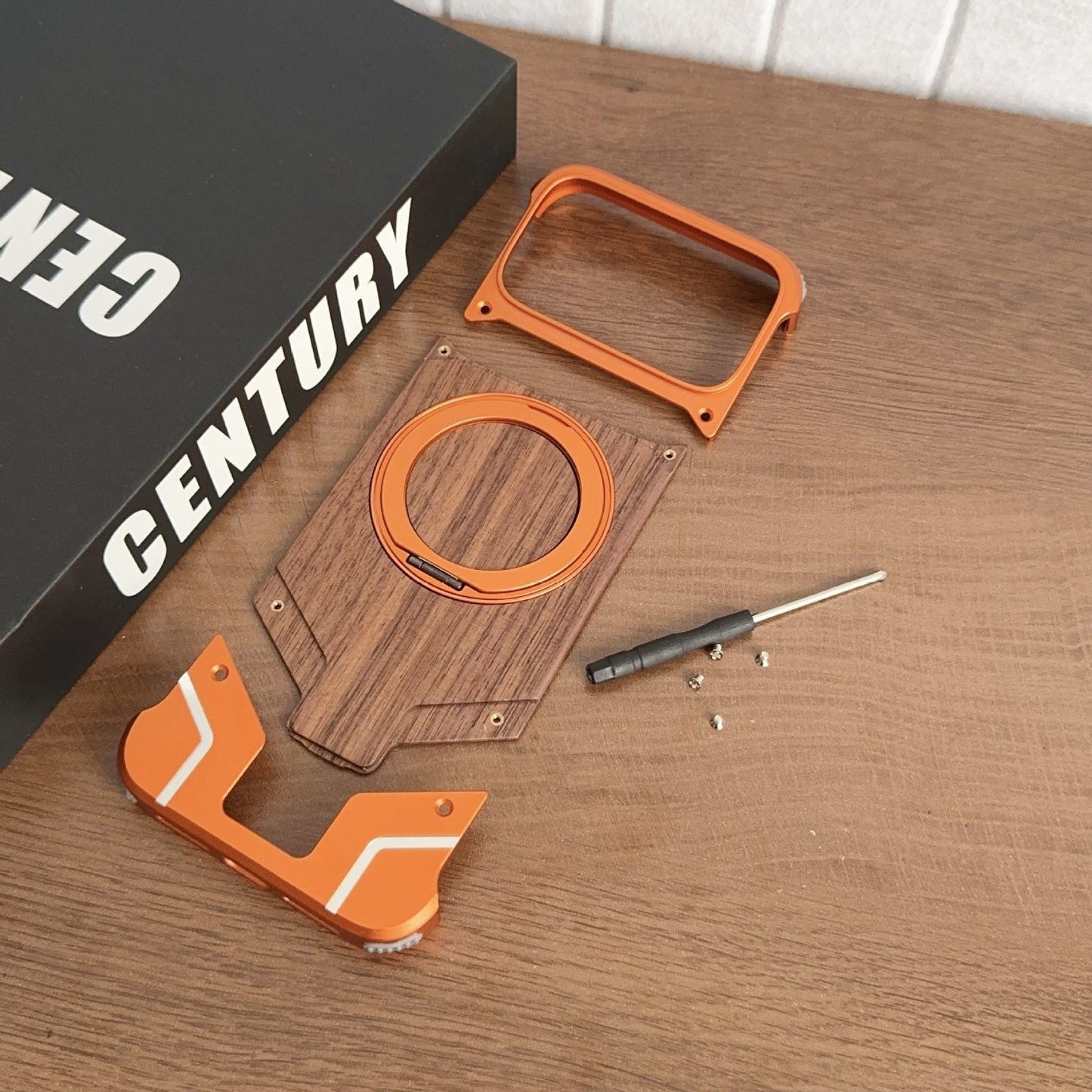 Armor King Bezel-less Armature MagSafe Pivot Ring Stand Metal + Walnut Wood Case Cover