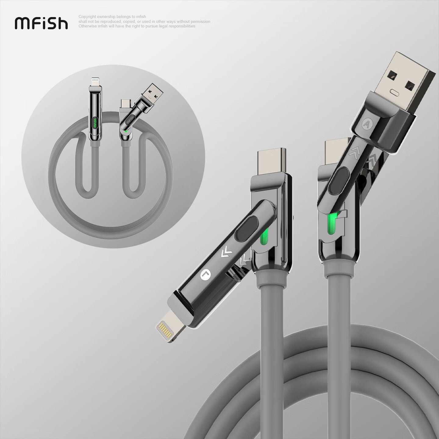 Mfish Armored Dragon III 240W USB-A+Type-C to Lightning+Type-C 4-in-1 Data Cable Charging Line