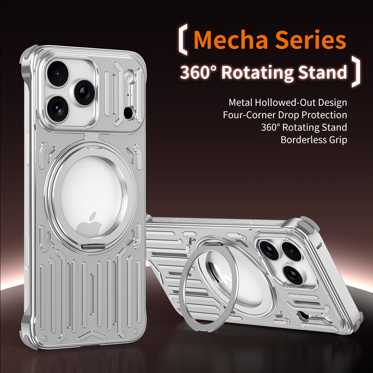 Armor King Mecha MagSafe Pivot Ring Stand Air Cushion Shockproof Metal Case Cover