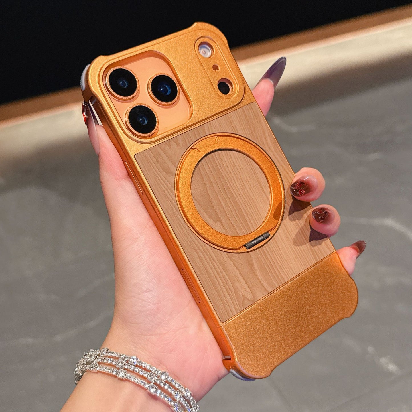 Armor King Bezel-less Leatherette Back Air Cushion MagSafe Metal Case Cover