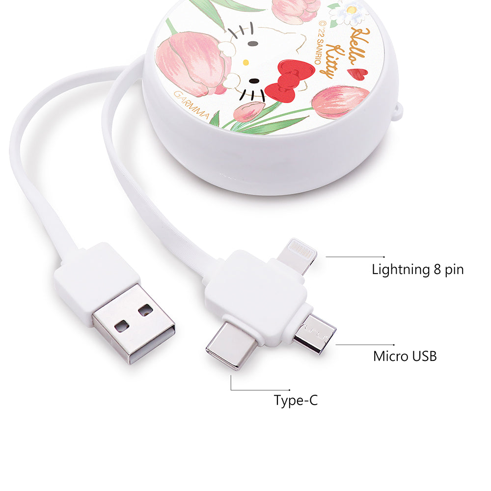 GARMMA Sanrio Characters 3-in-1 Lightning+Type-C+Micro USB Extracted Extension Cable
