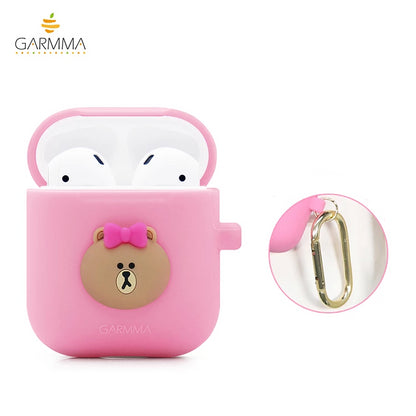 GARMMA Line Friends Shockproof Apple AirPods 2&1 Charging Case Cover with Carabiner Clip