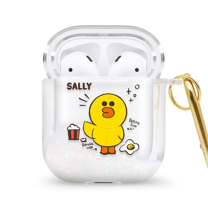 GARMMA Line Friends Glitter Quicksand Apple AirPods Pro/2/1 Charging Case Cover with Carabiner Clip