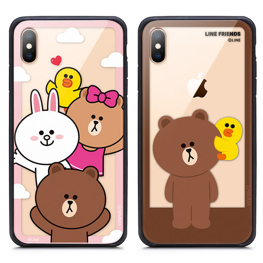 GARMMA Line Friends Air Cushion Shockproof Tempered Glass Back Case Cover for Apple iPhone