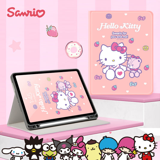 UKA Sanrio Characters Auto Sleep Folio Stand Leather Case with Pencil Holder for Apple iPad