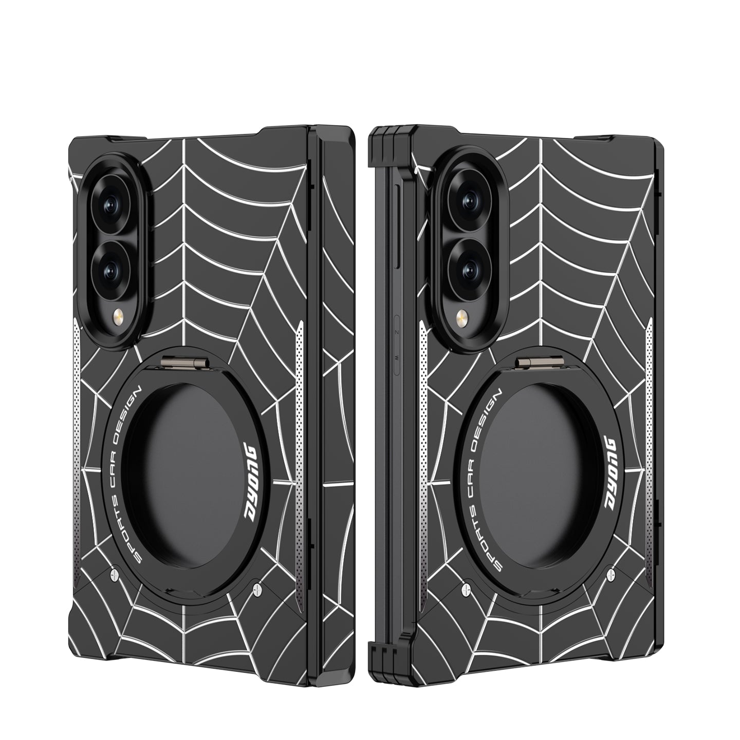 Armor King Spiderweb MagSafe Pivot Ring Stand Shockproof Frameless Metal Case Cover