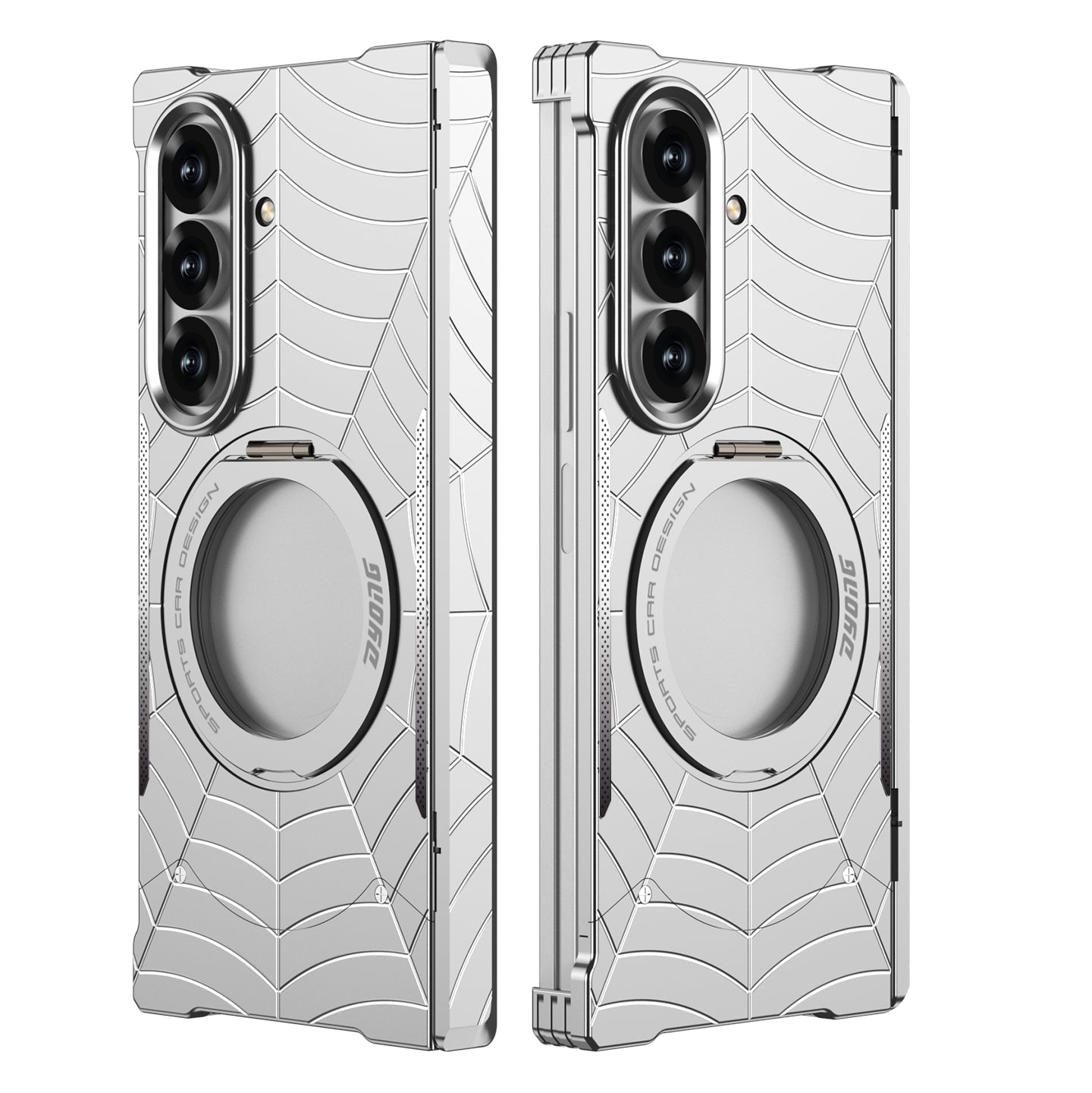 Armor King Spiderweb MagSafe Pivot Ring Stand Shockproof Frameless Metal Case Cover