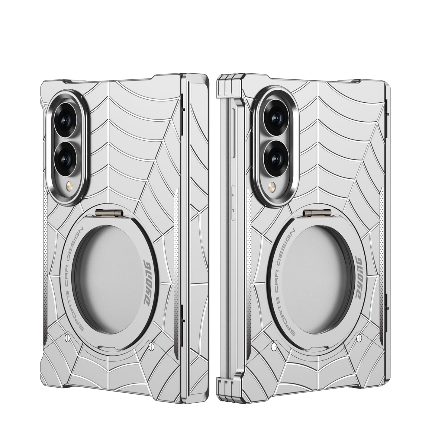 Armor King Spiderweb MagSafe Pivot Ring Stand Shockproof Frameless Metal Case Cover