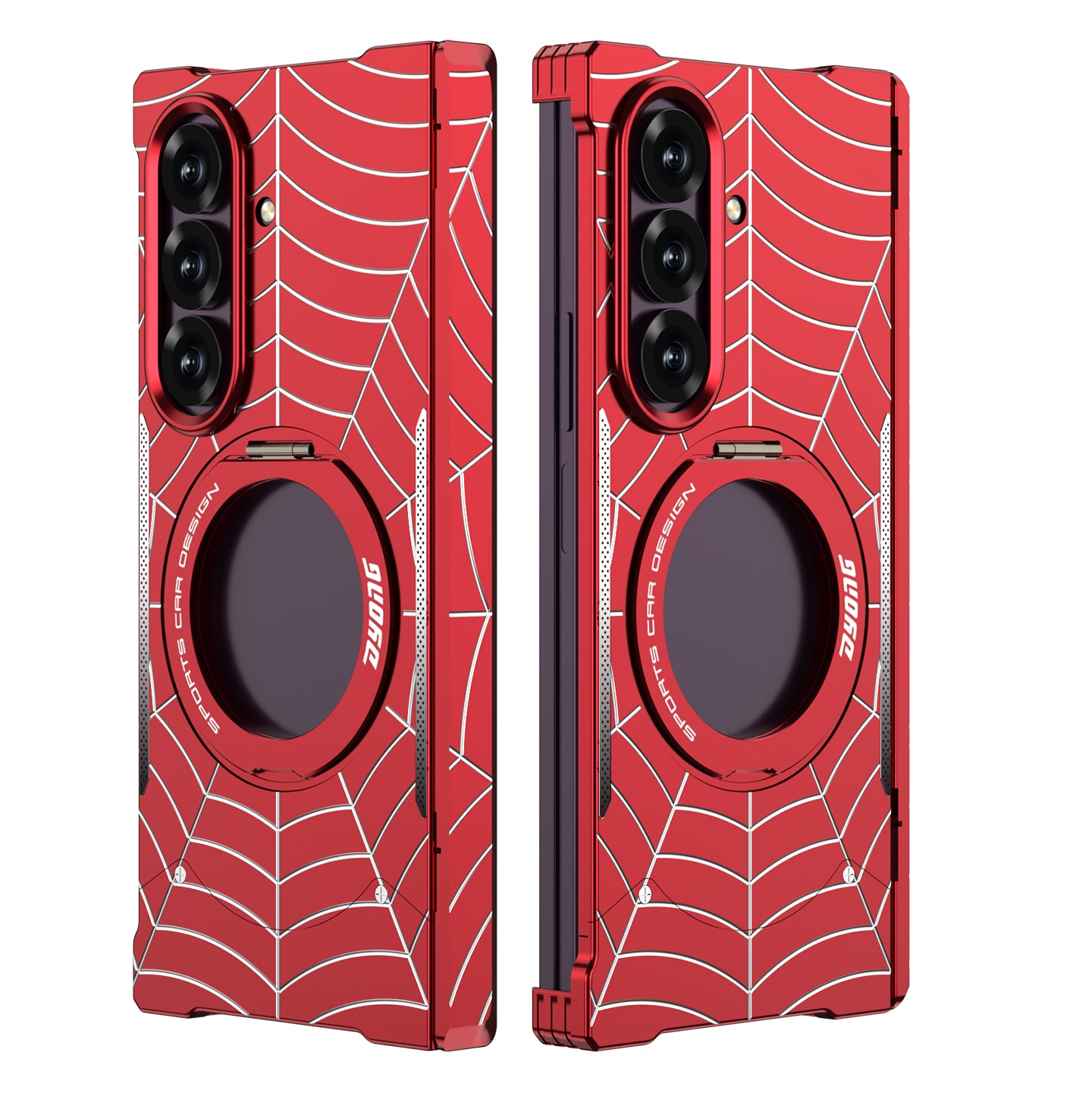 Armor King Spiderweb MagSafe Pivot Ring Stand Shockproof Frameless Metal Case Cover