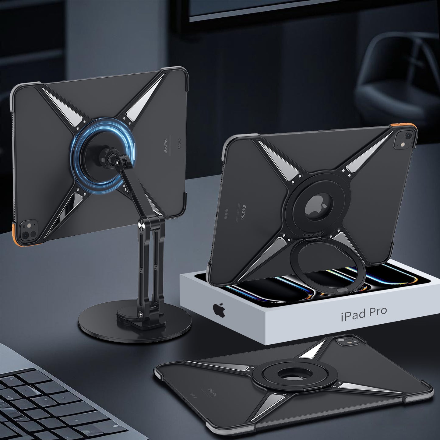 Amor King X 360° Magsafe Pivot Ring Stand True Air Shockproof Metal Alloy Case for Apple iPad