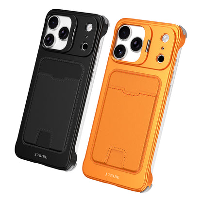 Armor King Lens Stand Leather Card Holder Borderless Metal Case Cover