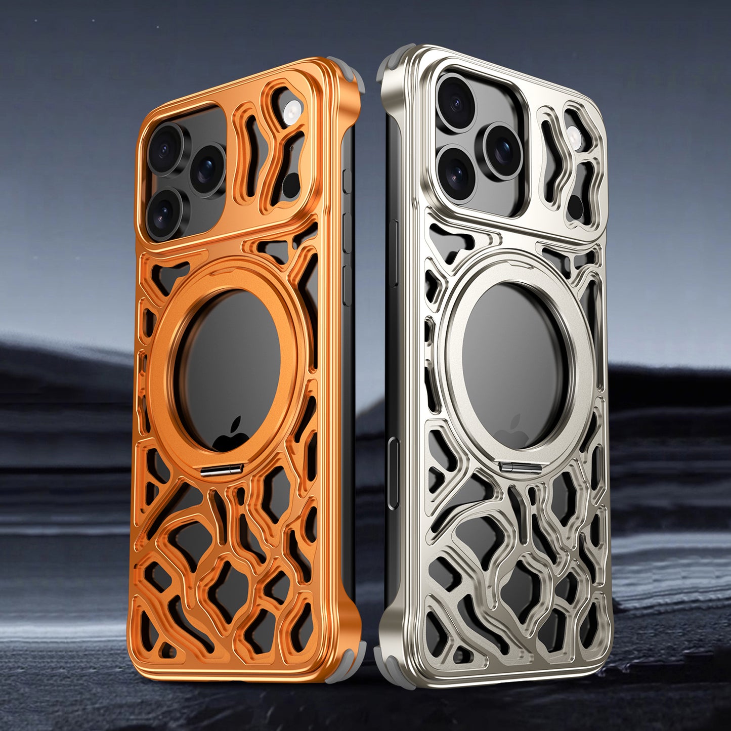 Armor King Rocky Clouds MagSafe Pivot Ring Stand Air Cushion Metal Case Cover