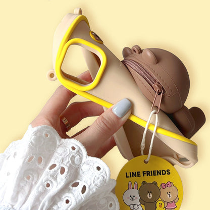 Line Friends Brown Coin Purse 3D Silicone Back Cover Case with Lanyard