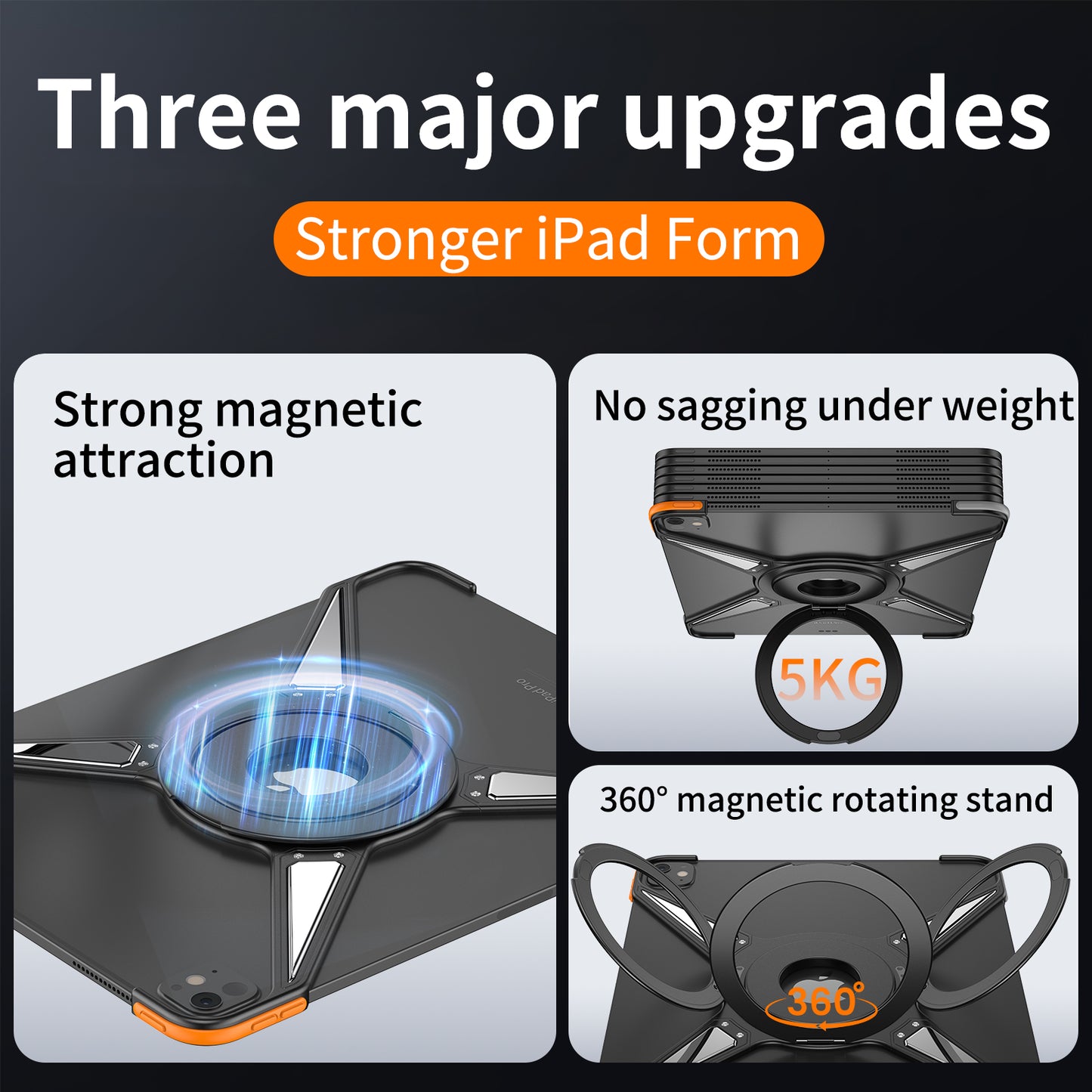 Amor King X 360° Magsafe Pivot Ring Stand True Air Shockproof Metal Alloy Case for Apple iPad