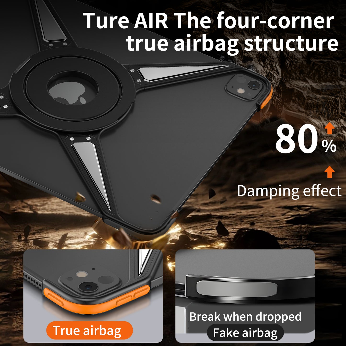 Amor King X 360° Magsafe Pivot Ring Stand True Air Shockproof Metal Alloy Case for Apple iPad