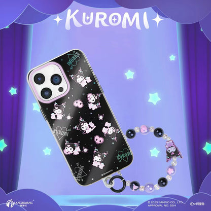 Kuromi Good Night Shockproof Anti-Scratch Back Cover Case with Beaded Lanyard