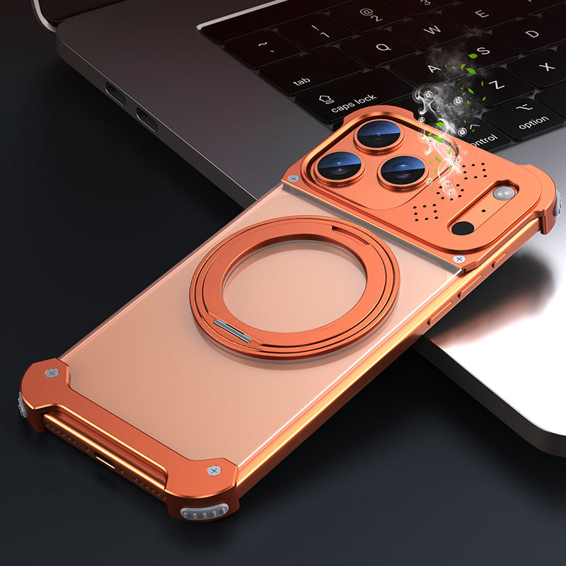 Armor King Sword Shadow MagSafe 360° Pivot Ring Stand Aromatherapy Transparent Metal Case Cover