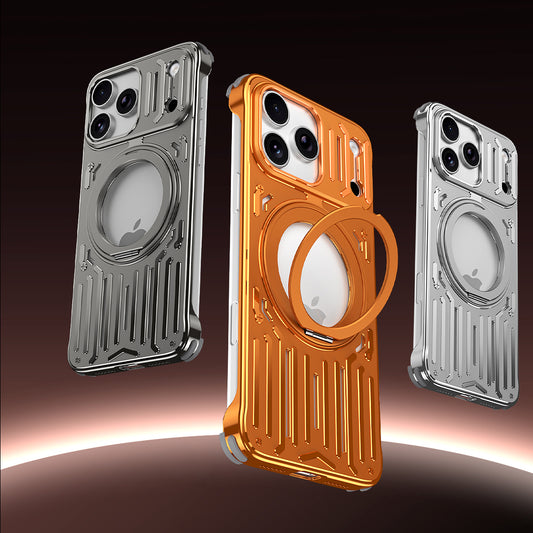 Armor King Mecha MagSafe Pivot Ring Stand Air Cushion Shockproof Metal Case Cover