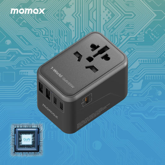 MOMAX 1-World PD 65W GaN 5-Port + AC Charger Travel Adapter