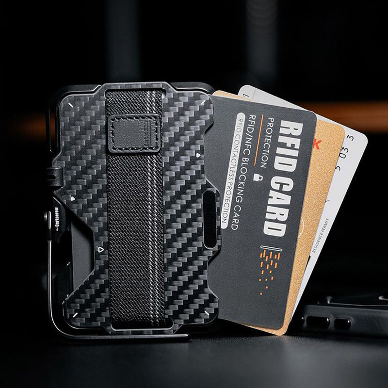 Armor King Magnetic Multi-Tool Metal Wallet Carbon Fiber Cover Card Holder