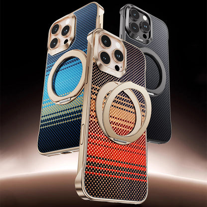 Armor King Bezel-less Aramid Fiber MagSafe Pivot Ring Stand PC Back Case Cover
