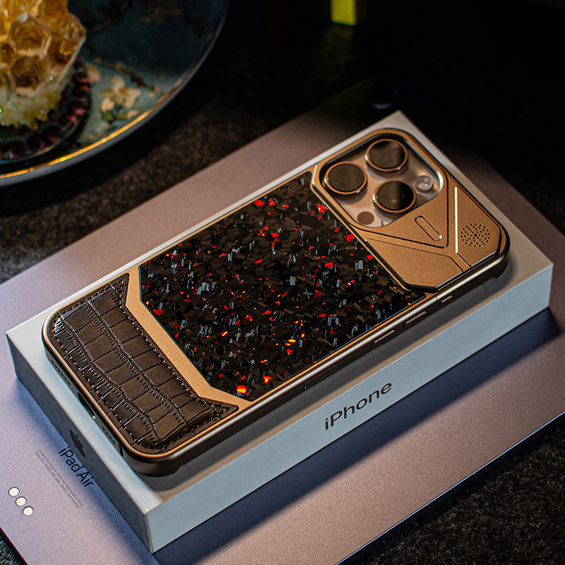 Armor King MagSafe Forged Carbon Fiber + Leather + Aluminum Heat Dissipation Aromatherapy Protective Cover Case