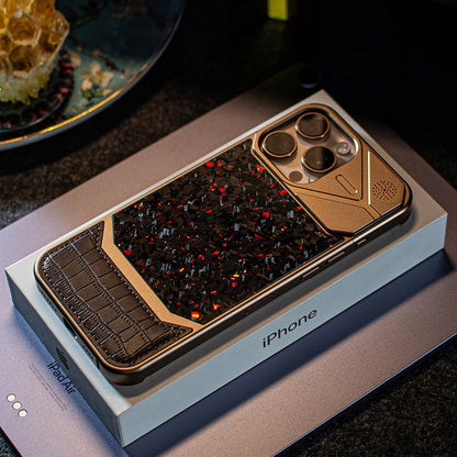 Armor King MagSafe Forged Carbon Fiber + Leather + Aluminum Heat Dissipation Aromatherapy Protective Cover Case