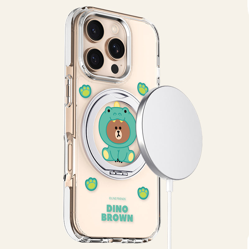 Line Friends MagSafe Pivot Ring Stand Shockproof Transparent Case Cover