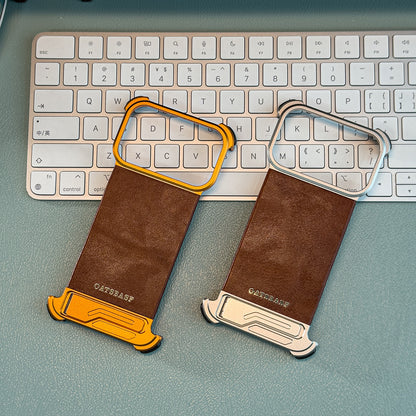 Oatsbasf Yiliupi MagSafe Hidden Stand Genuine Leather Frameless Metal Case Cover