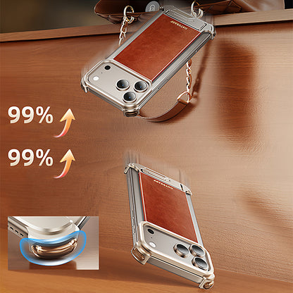 Oatsbasf Yiliupi MagSafe Hidden Stand Genuine Leather Frameless Metal Case Cover
