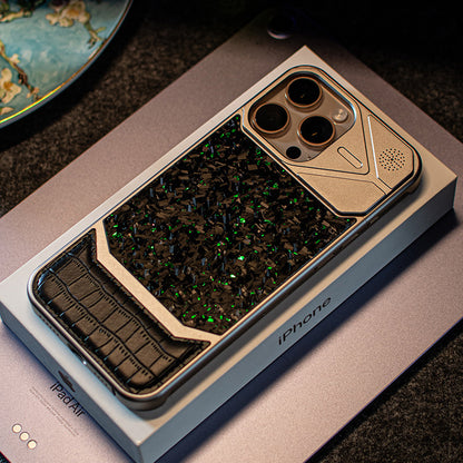 Armor King MagSafe Forged Carbon Fiber + Leather + Aluminum Heat Dissipation Aromatherapy Protective Cover Case