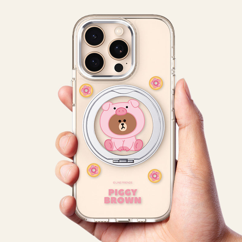 Line Friends MagSafe Pivot Ring Stand Shockproof Transparent Case Cover