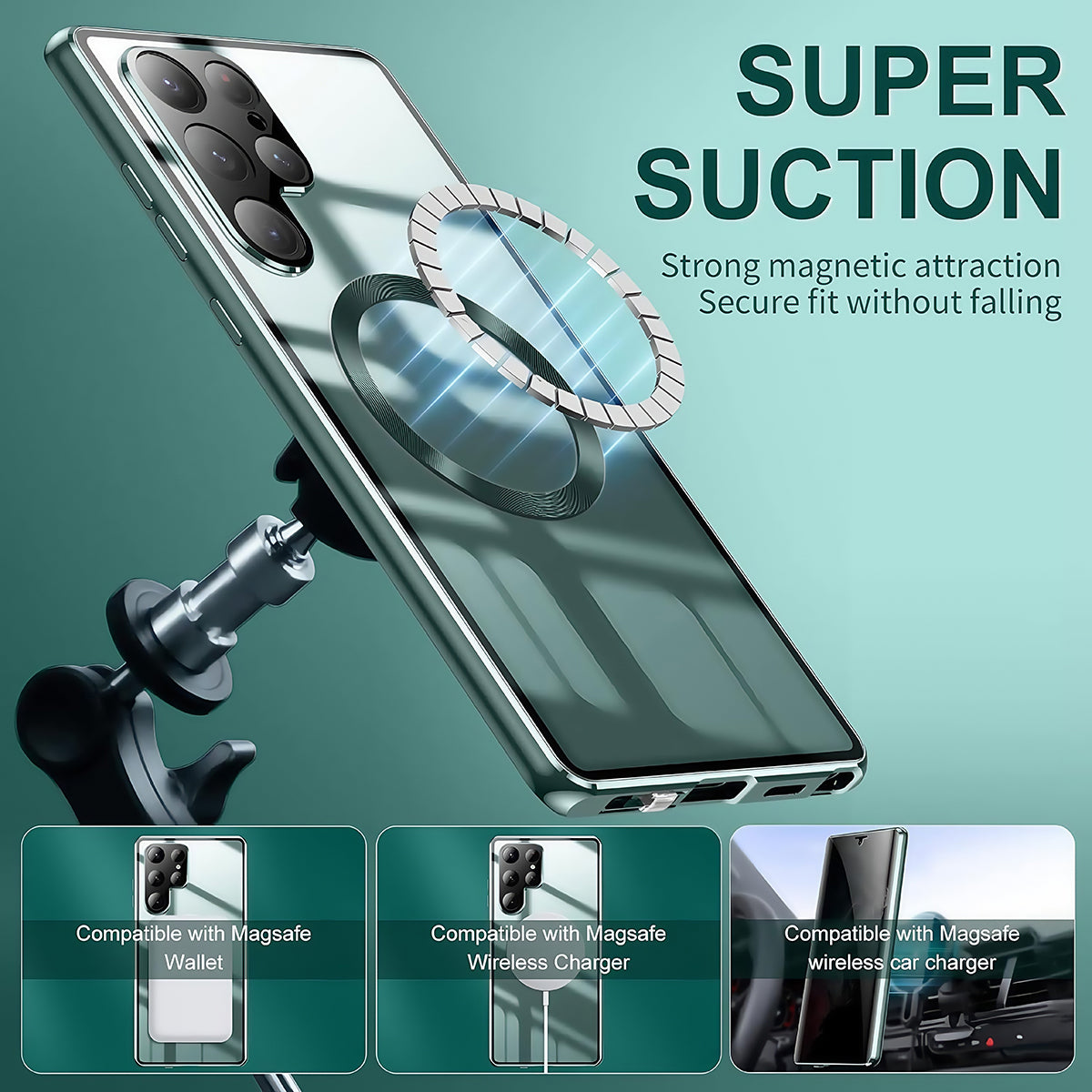 Armor King MagSafe Lens Protector Magnetic Metal Bumper Front+Back Tempered Glass Case Cover