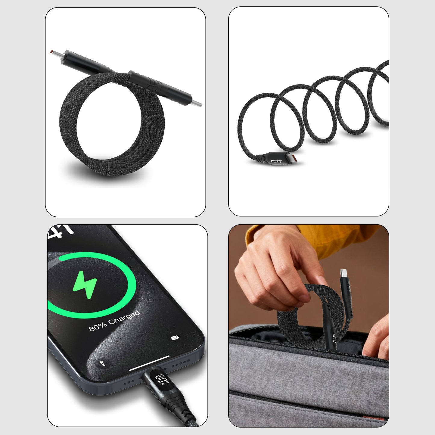 Lamborghini 100W USB-C to USB-C Charge & Sync Magnetic Cable with Digital LCD Display - Urus D1