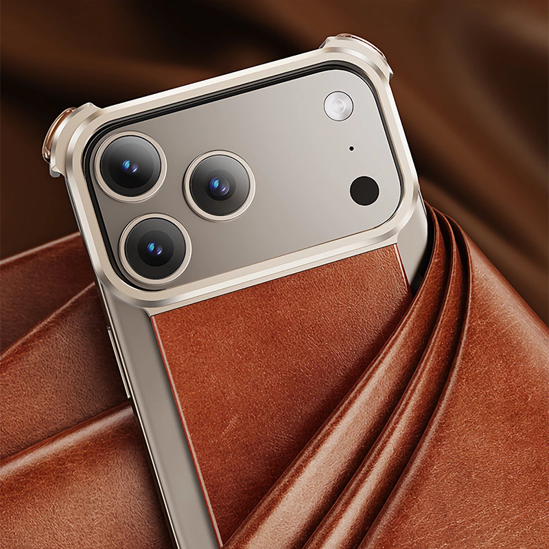 Oatsbasf Yiliupi MagSafe Hidden Stand Genuine Leather Frameless Metal Case Cover