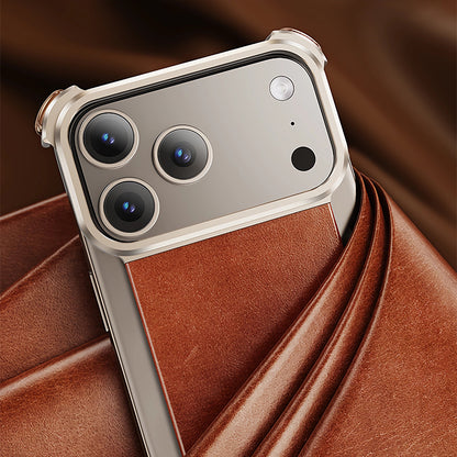 Oatsbasf Yiliupi MagSafe Hidden Stand Genuine Leather Frameless Metal Case Cover