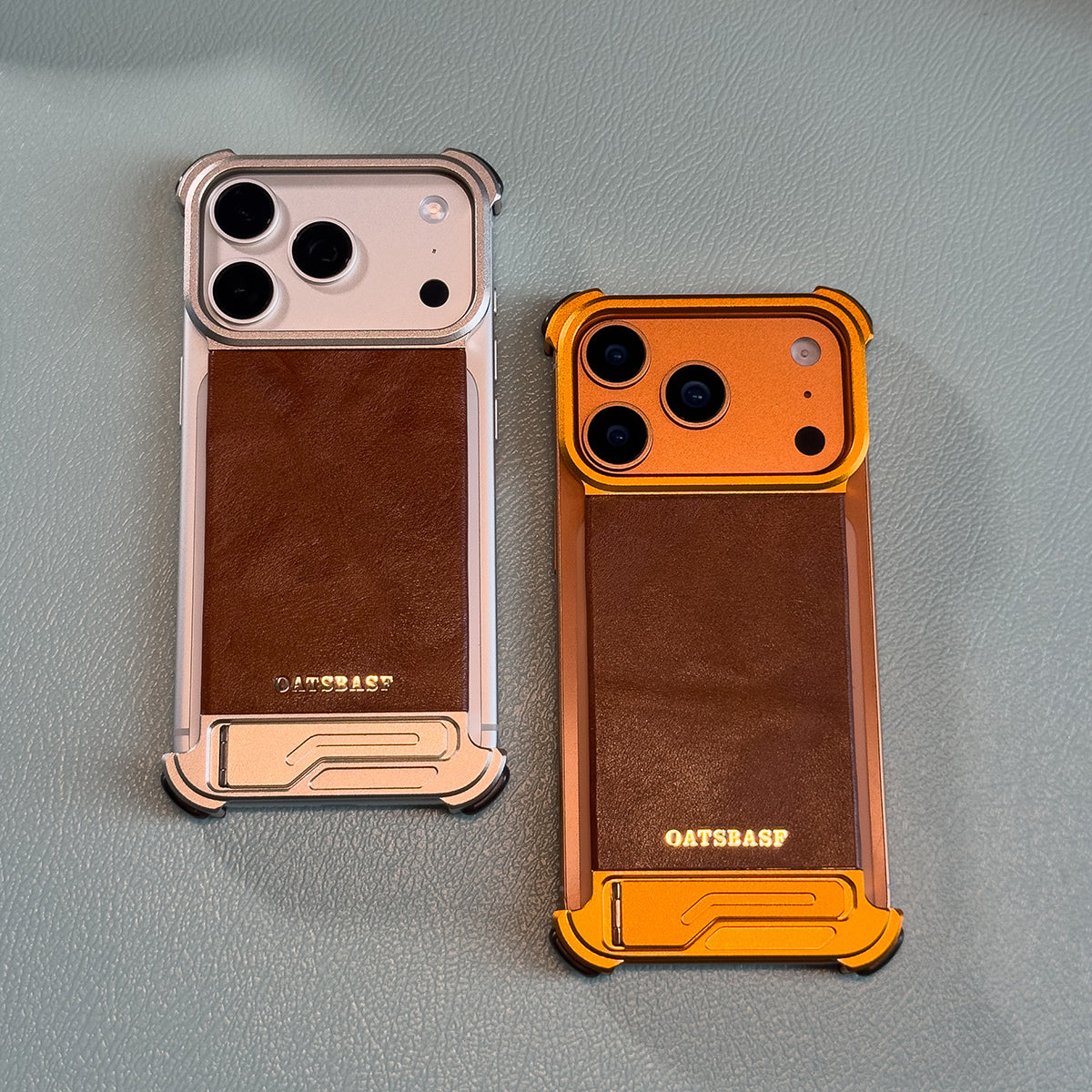 Oatsbasf Yiliupi MagSafe Hidden Stand Genuine Leather Frameless Metal Case Cover