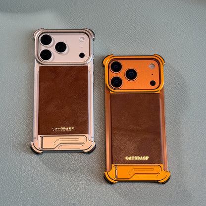 Oatsbasf Yiliupi MagSafe Hidden Stand Genuine Leather Frameless Metal Case Cover