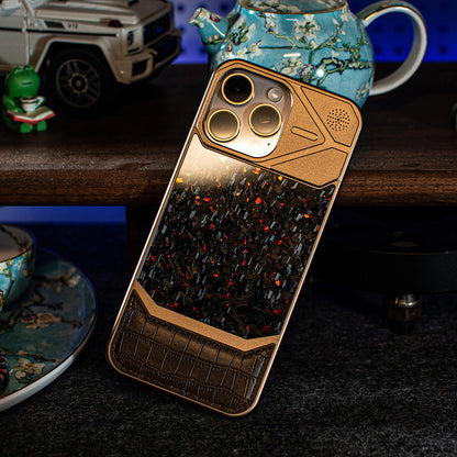 Armor King MagSafe Forged Carbon Fiber + Leather + Aluminum Heat Dissipation Aromatherapy Protective Cover Case