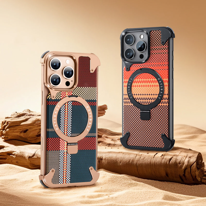 Oatsbasf MagSafe Pivot Ring Stand Air Cushion Artistic Carbon Fiber Texture Back Metal Case Cover