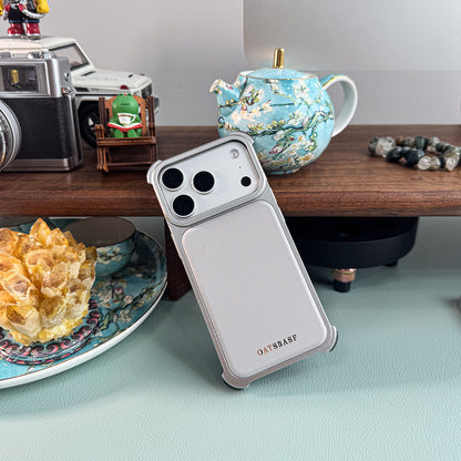 Oatsbasf Armour MagSafe Aluminum Bumper Genuine Leather Air Cushion Shockproof Case Cover