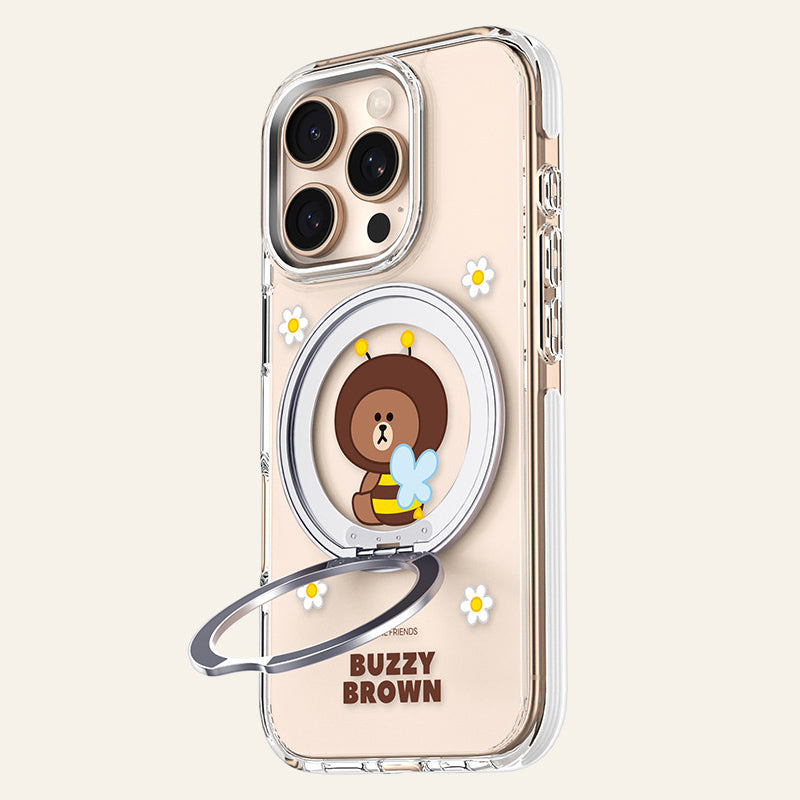 Line Friends MagSafe Pivot Ring Stand Shockproof Transparent Case Cover