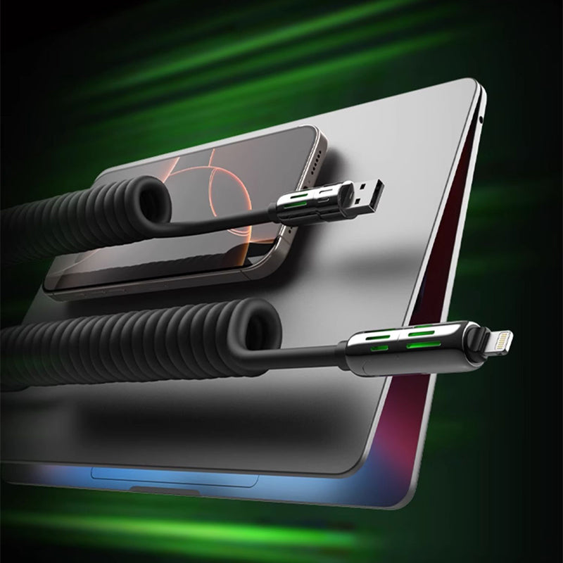 Mfish Armored Dragon I 240W USB-A+Type-C to Lightning+Type-C 4-in-1 Elastic Data Cable Charging Line