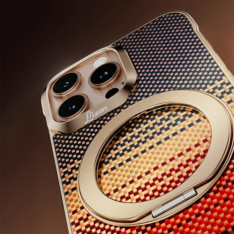 Armor King Bezel-less Aramid Fiber MagSafe Pivot Ring Stand PC Back Case Cover