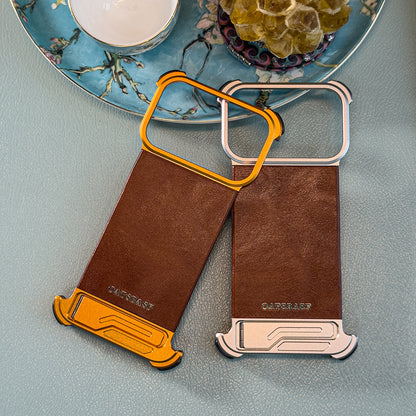 Oatsbasf Yiliupi MagSafe Hidden Stand Genuine Leather Frameless Metal Case Cover
