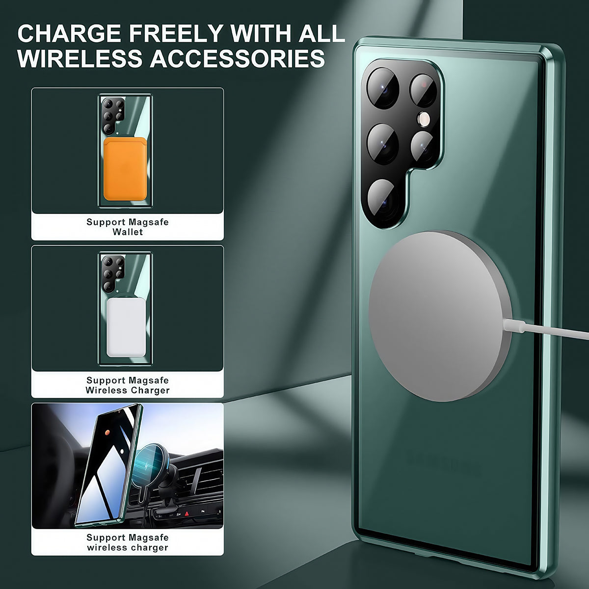 Armor King MagSafe Lens Protector Magnetic Metal Bumper Front+Back Tempered Glass Case Cover