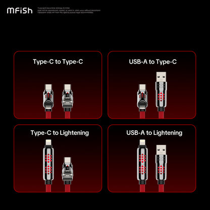 Mfish Armored Dragon VIII 240W USB-A+Type-C to Lightning+Type-C 4-in-1 Elastic Data Cable Charging Line